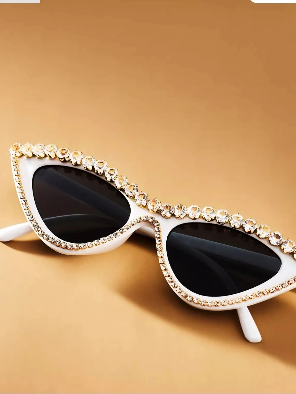 UNTAMED PETALS BY AMANDA JUDGE White Cat Eye Sunglasses with Clear Crystal Trim